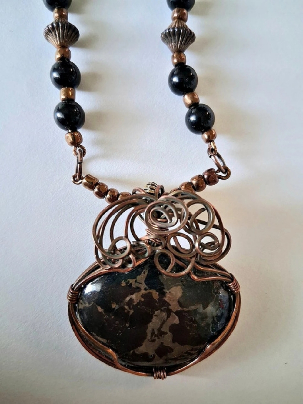 Hand Crafted 30" Black & Brown Statement Pendant Necklace